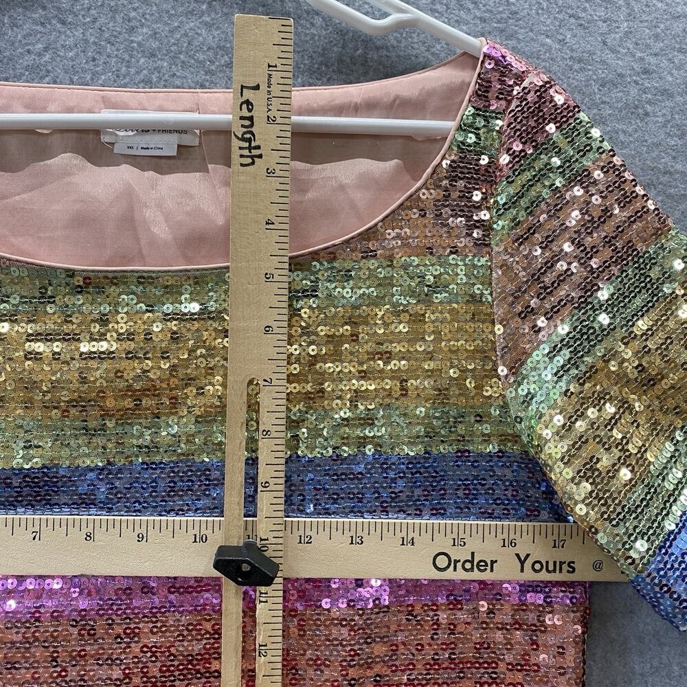 Lovers + Friends Rainbow Sequin Stripe Mini Dress XXS Pink Lined Party Cocktail - Picture 7 of 10